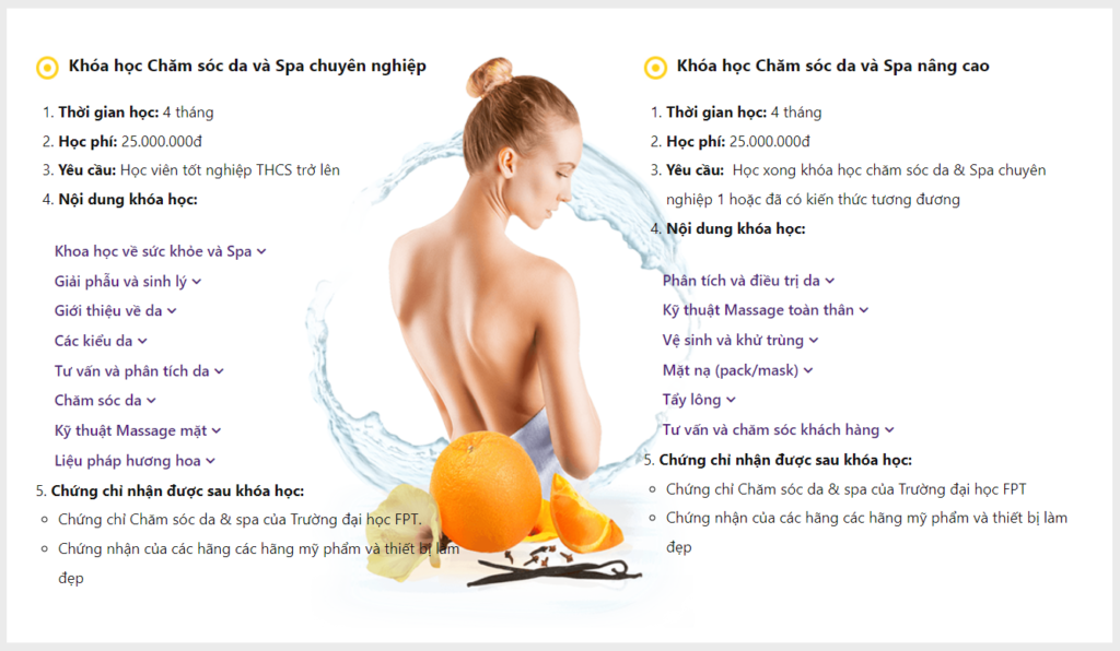 Khóa học Chăm sóc da và Spa tại cao đẳng FPT