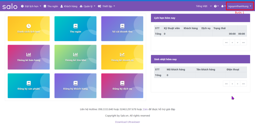 Bước 1 - Đăng nhập vào phần mềm salo