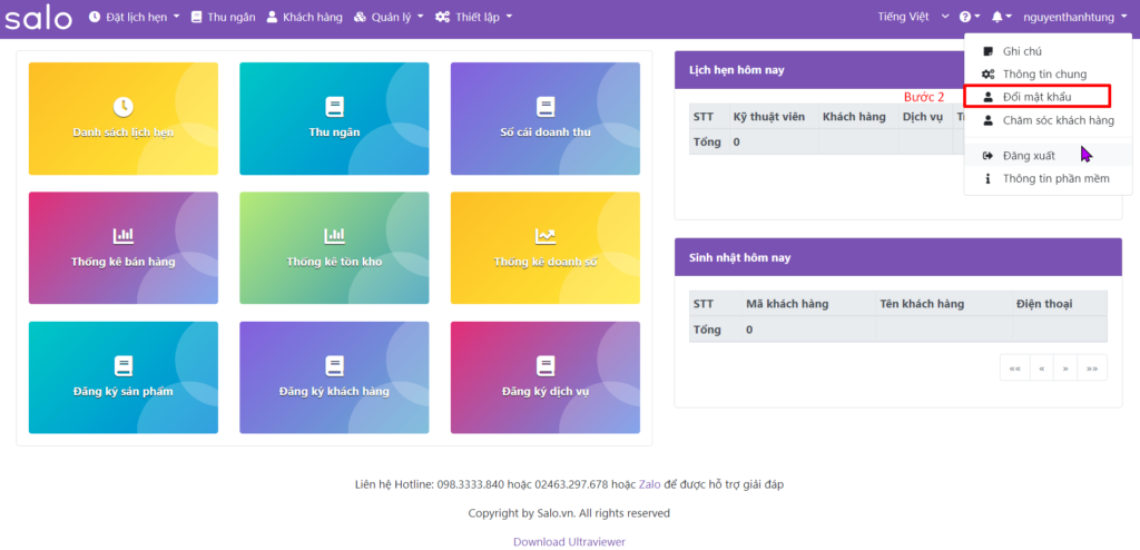 Bước 2 - Chọn nút đổi mật khẩu