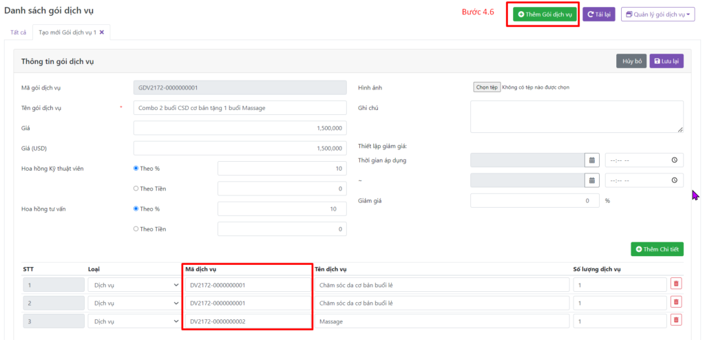 Thiết lập đăng ký Gói dịch vụ