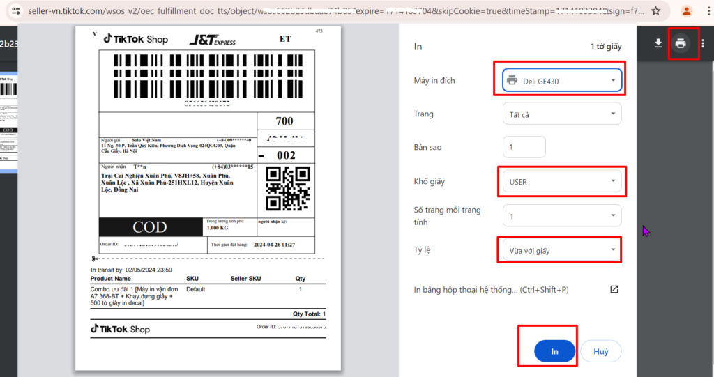 Hướng dẫn in đơn hàng tiktokshop
